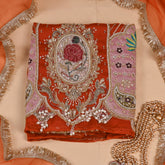 Organza Rust Unstitched Suit